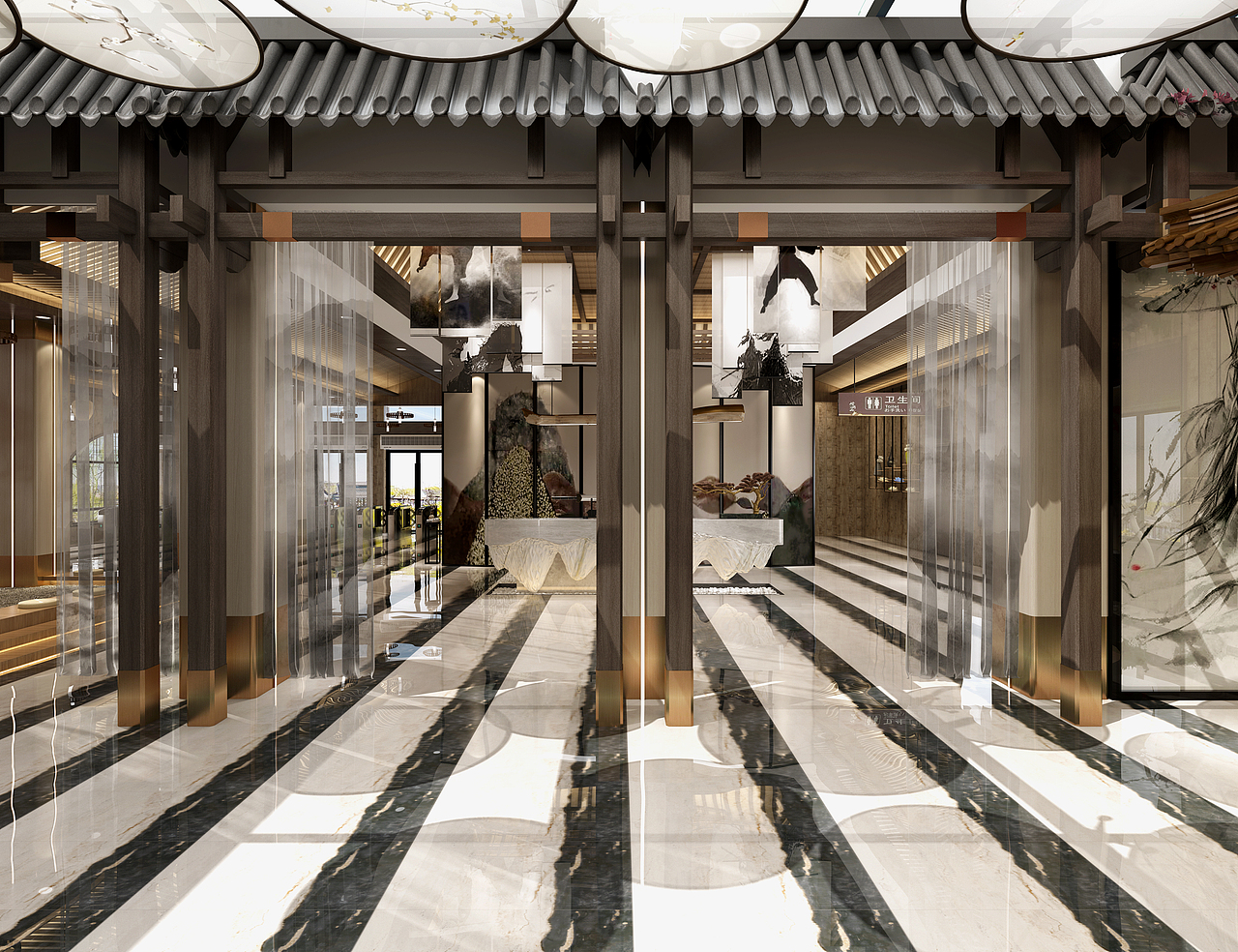 2020年 武侠风景区收费大厅（图ZMzEyMjEwMjY4） - 商业空间设计 - 站酷设计师流年效果图表现原创素材 - 站酷ZCOOL