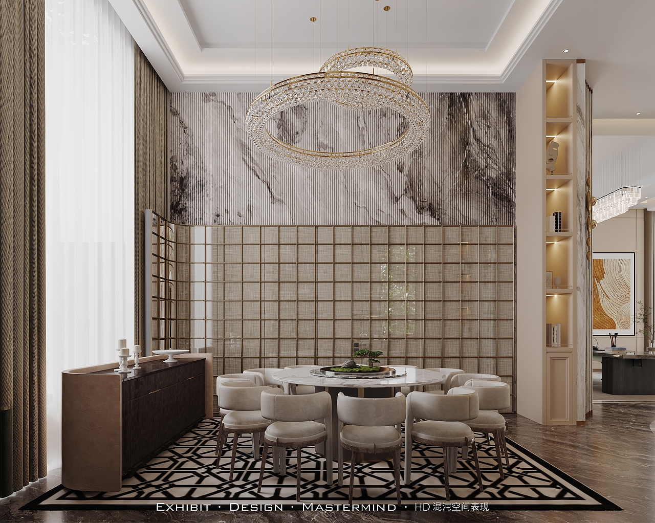 现代 轻奢风 挑空别墅客餐厅X 混沌空间表现