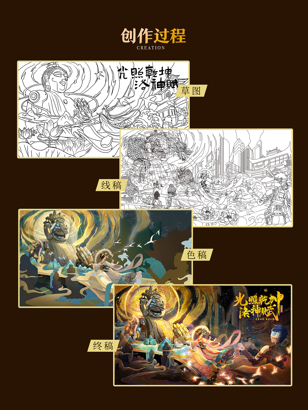 龙门石窟｜光照乾坤·洛神赋（图ZMzQ0MTM2MjQ0） - 商业插画 - 站酷设计师养修狗的舒啸原创素材 - 站酷ZCOOL