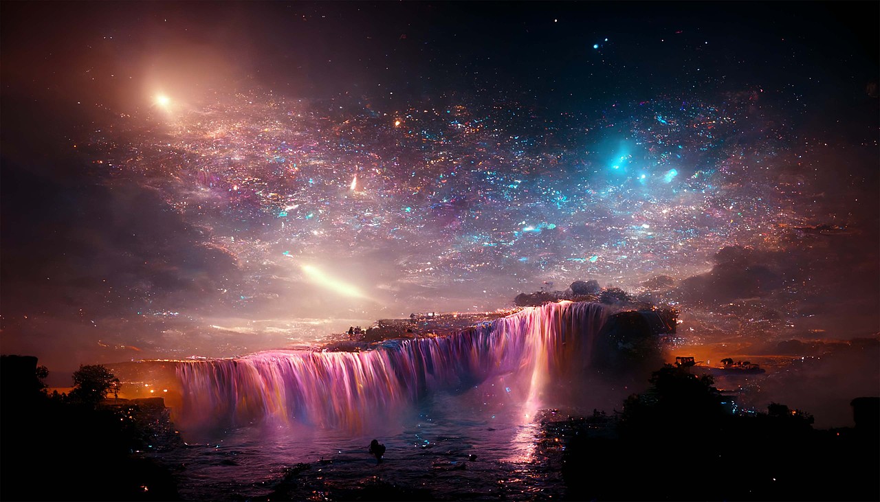 星空瀑布海水月