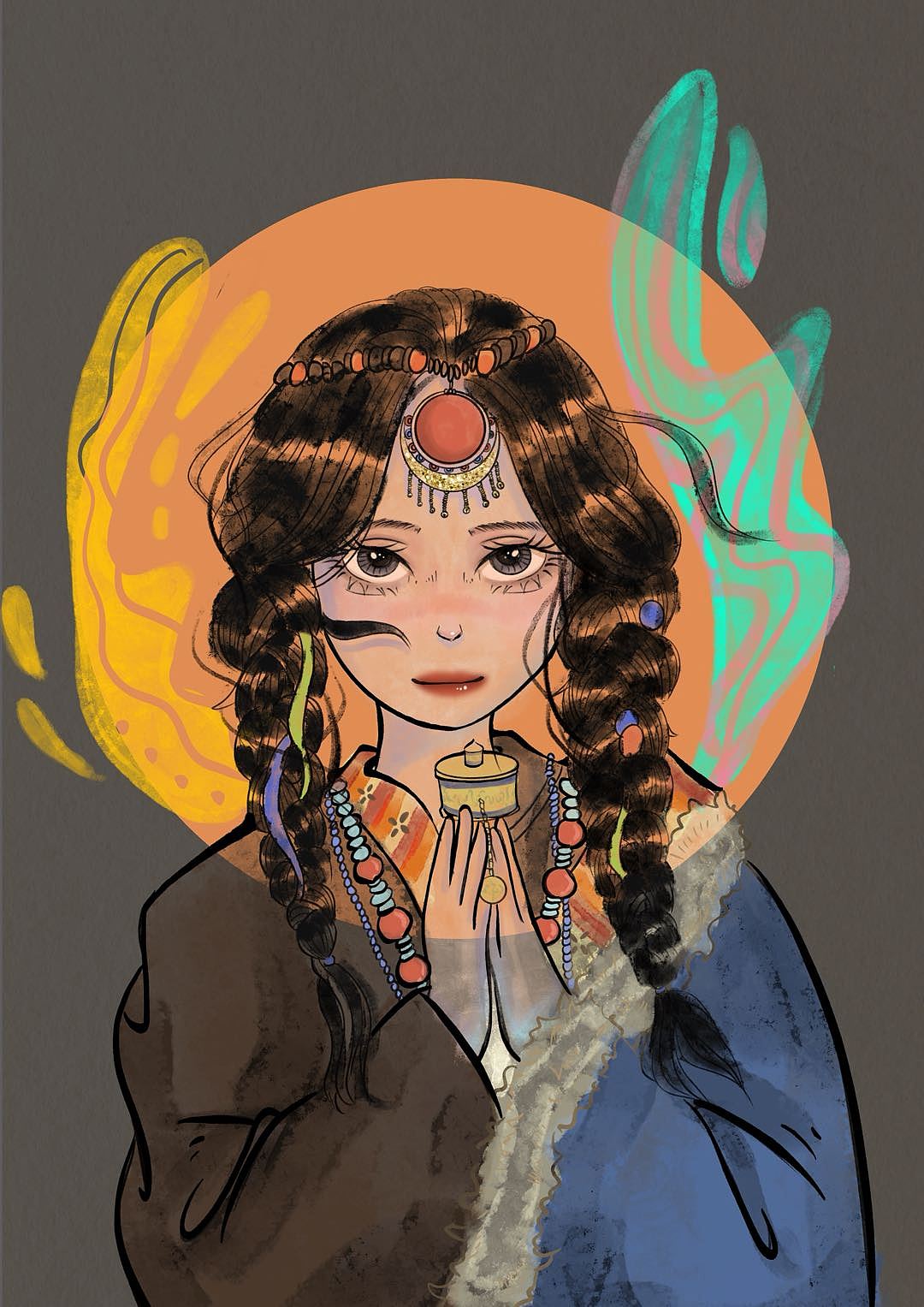 西藏|藏族少女插画