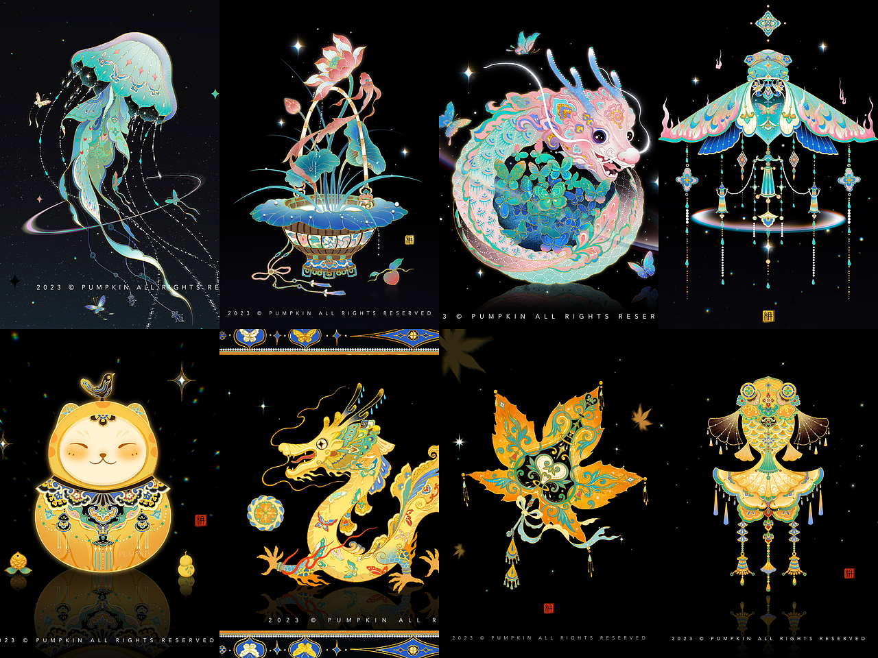 2023·敦煌｜四季复古插画系列合集（图ZMzU5MTU2ODIw） - 艺术插画 - 站酷设计师方楠Pumpkin原创素材 - 站酷ZCOOL