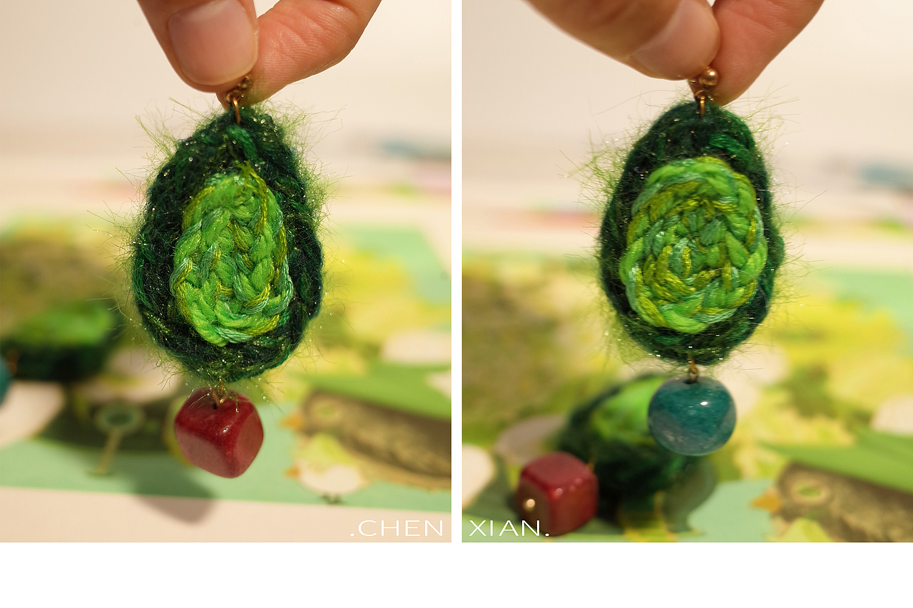 原创|绿色系刺绣耳环