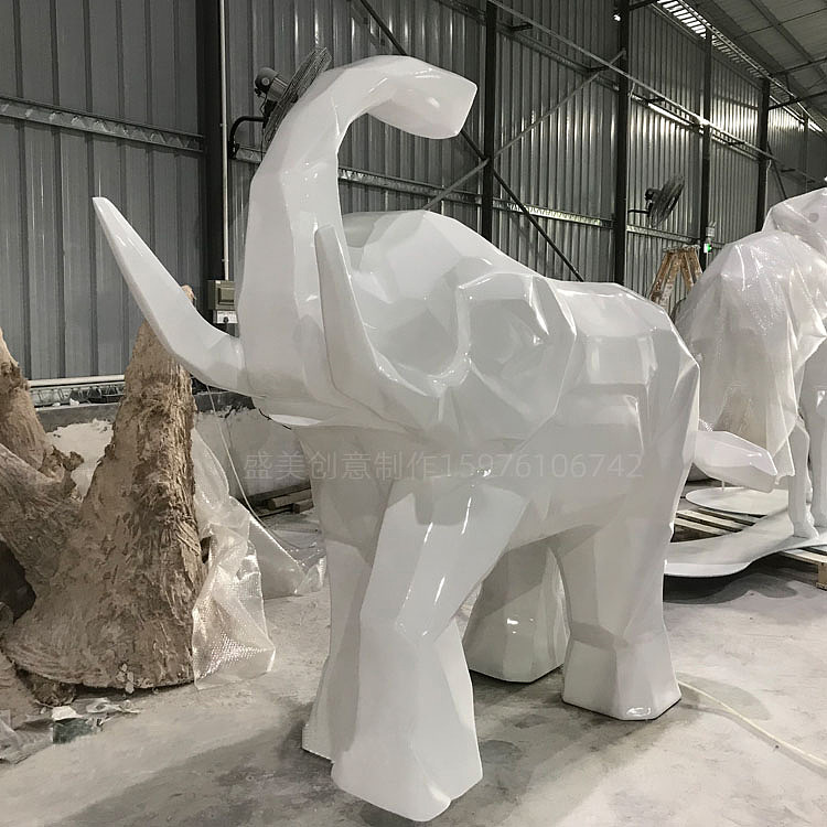 制作商业美陈雕塑摆件几何切面动物模型大象工艺品圆雕
