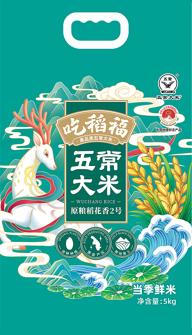 吃稻福-五常大米包装插画
