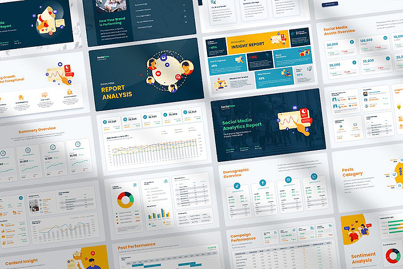 35页社交媒体财务数据分析展示报告通用国外PPT模板