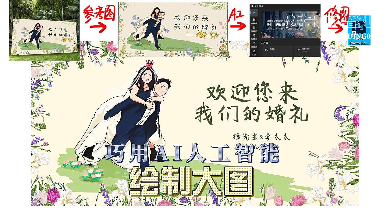 巧用人工智能SD软件做婚礼卡通人物高清背景图