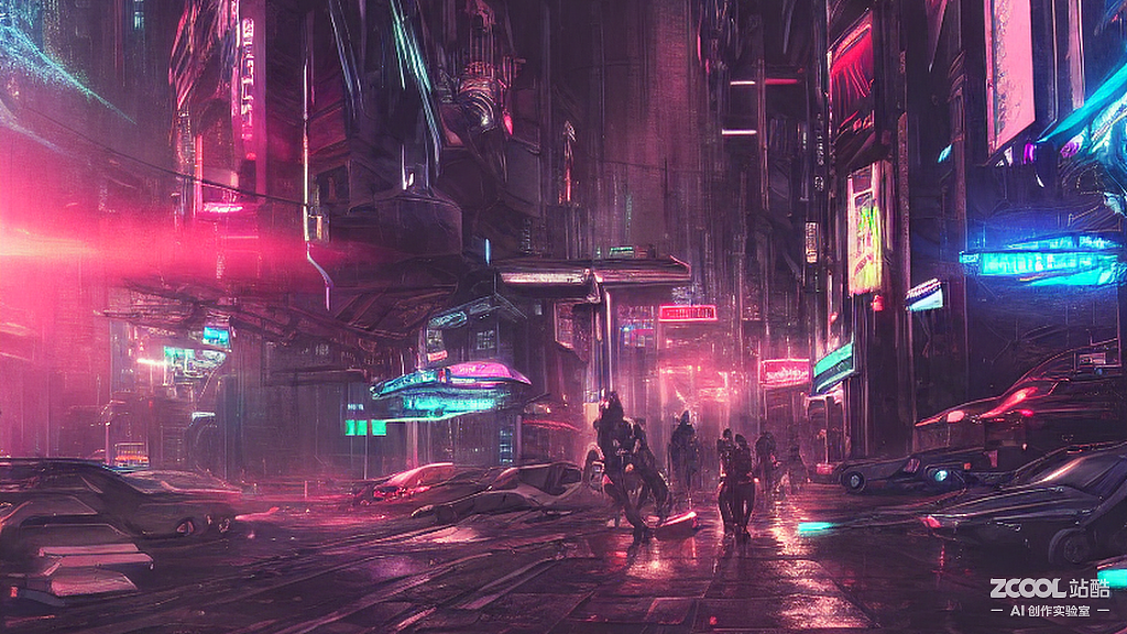 #AI创作实验室#赛博朋克风格城市绘画创作
