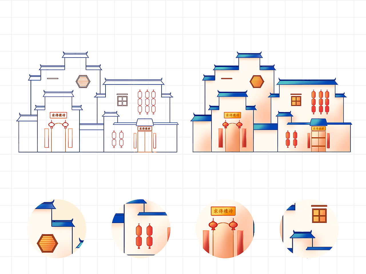 国风建筑插画 | 城市印象——黄山徽州古城
