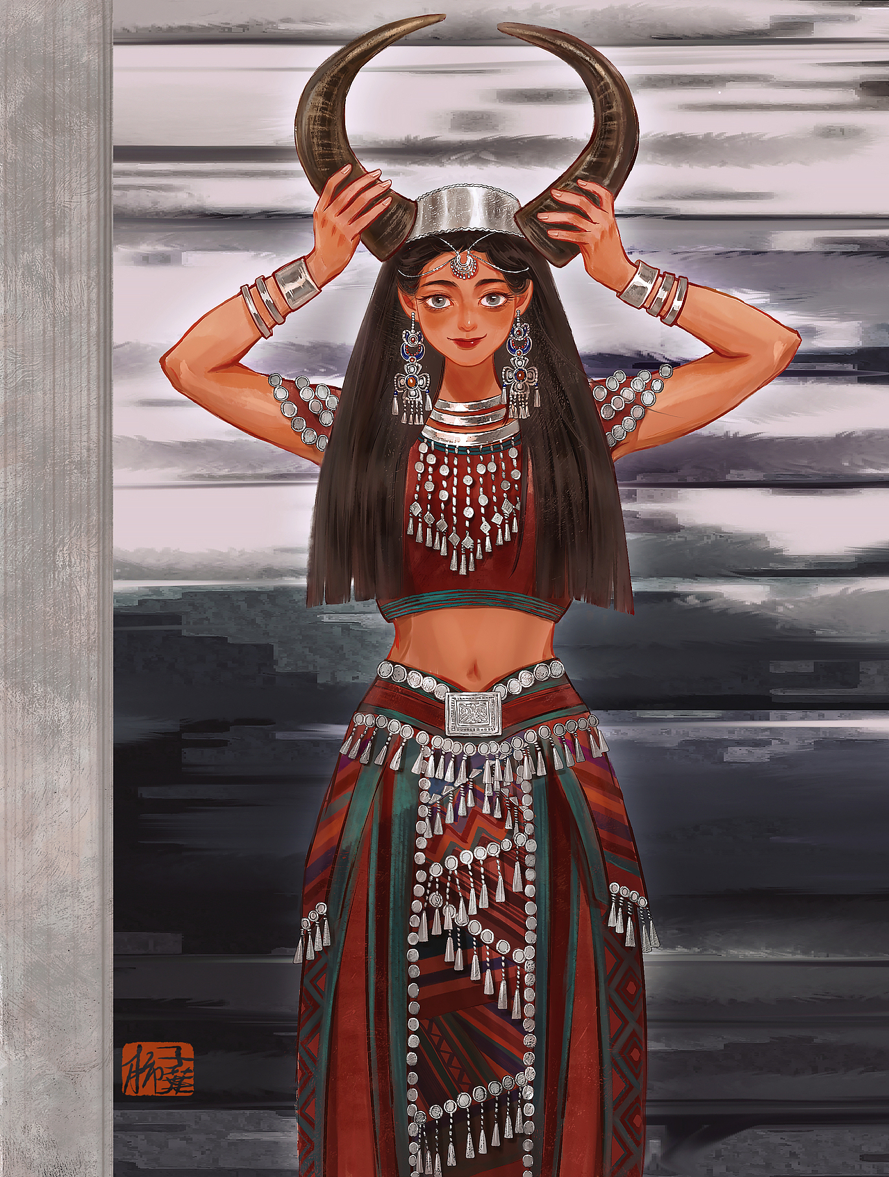 (民族风情插画)佤族女孩