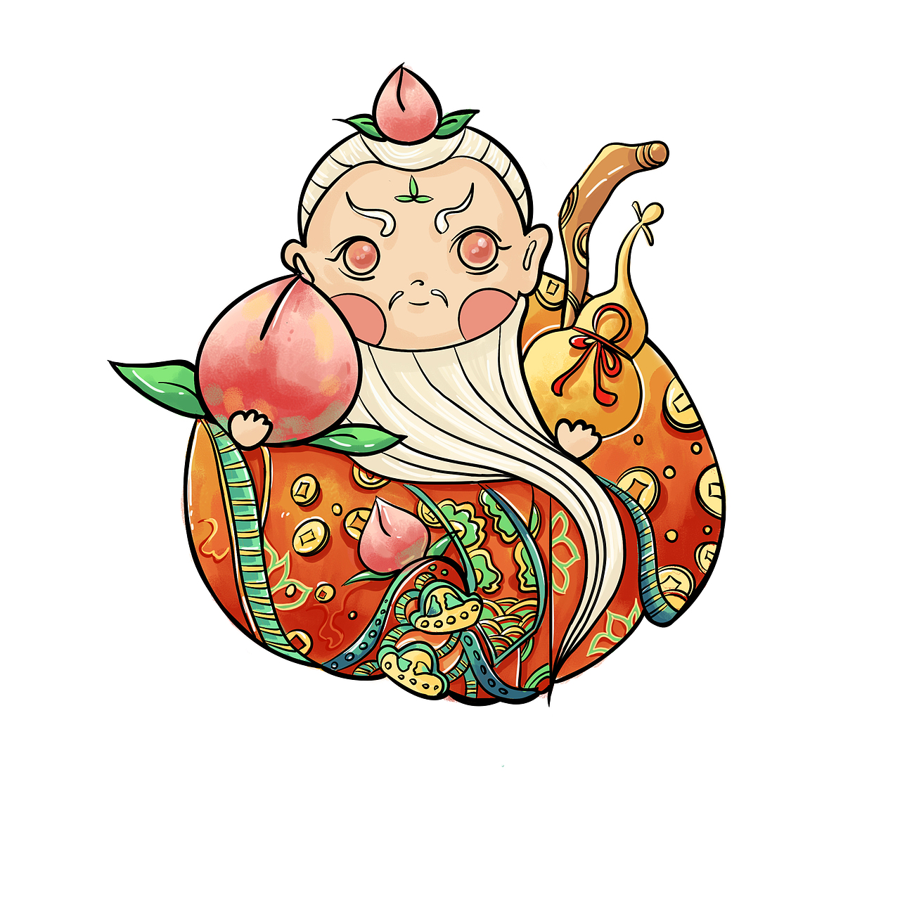福禄寿插画可爱形象（图ZMzYxMDI0MzIw） - 商业插画 - 站酷设计师倬小绘原创素材 - 站酷ZCOOL