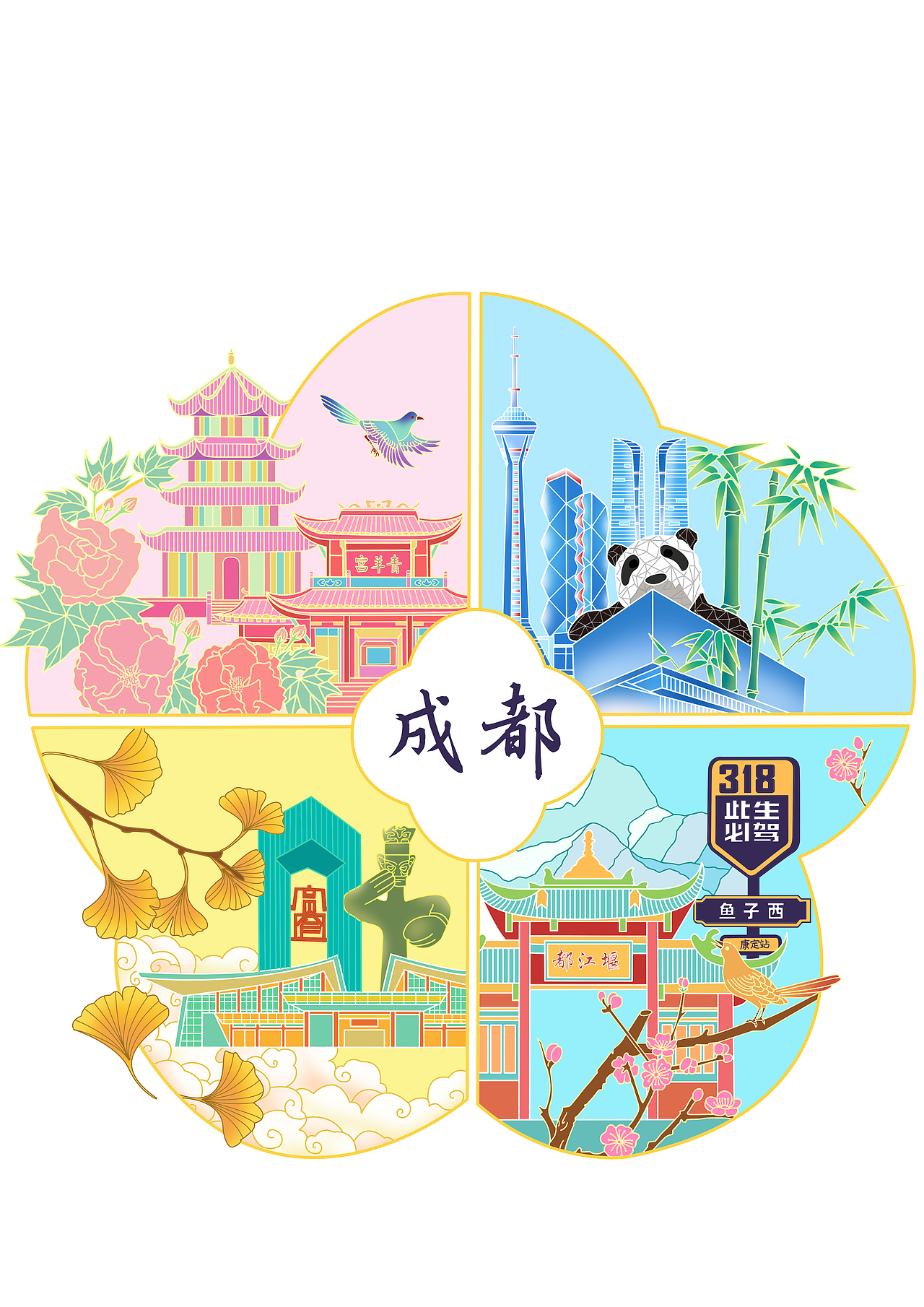 国潮城市插画| 成都印象（图ZMzY3NDc3NTgw） - 商业插画 - 站酷设计师罗昭懿原创素材 - 站酷ZCOOL