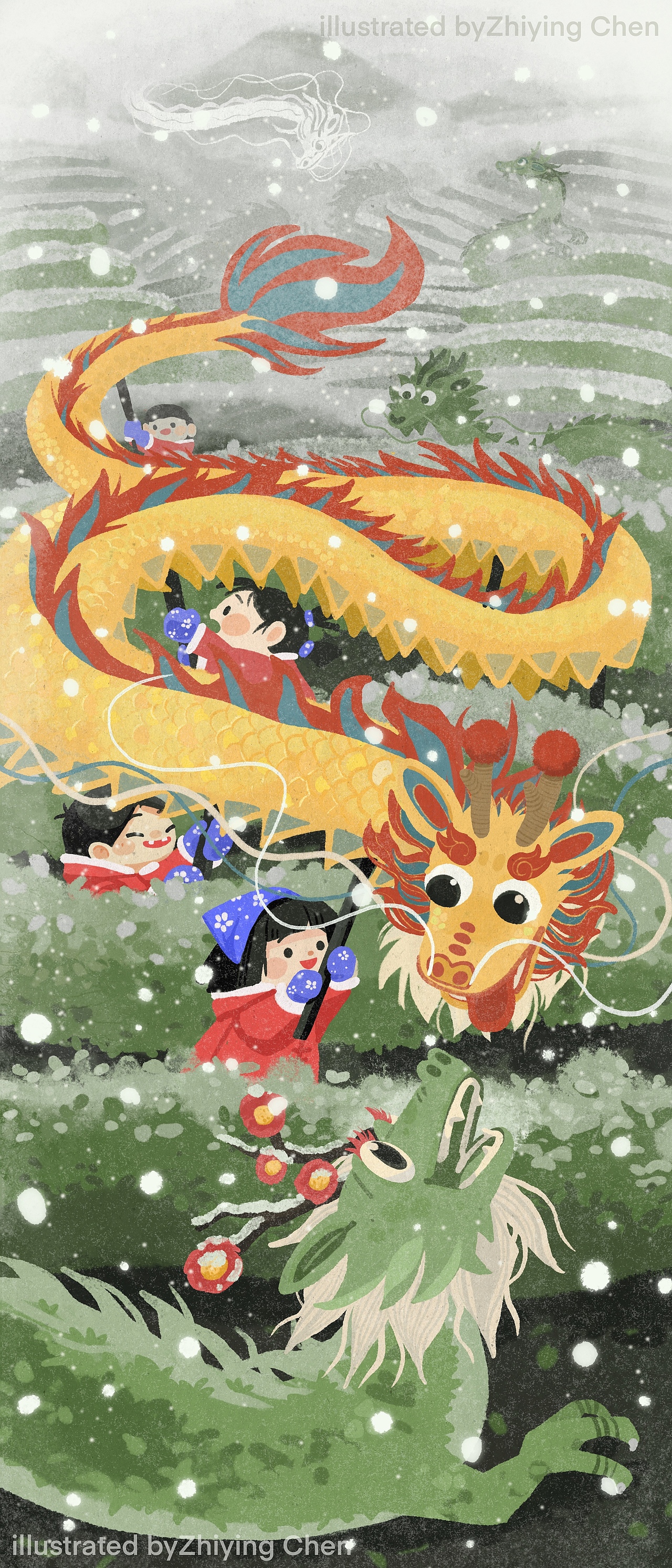 龙坞舞龙迎新春（图ZMzYyMTQ2NzI0） - 儿童插画 - 站酷设计师半杯橙汁原创素材 - 站酷ZCOOL