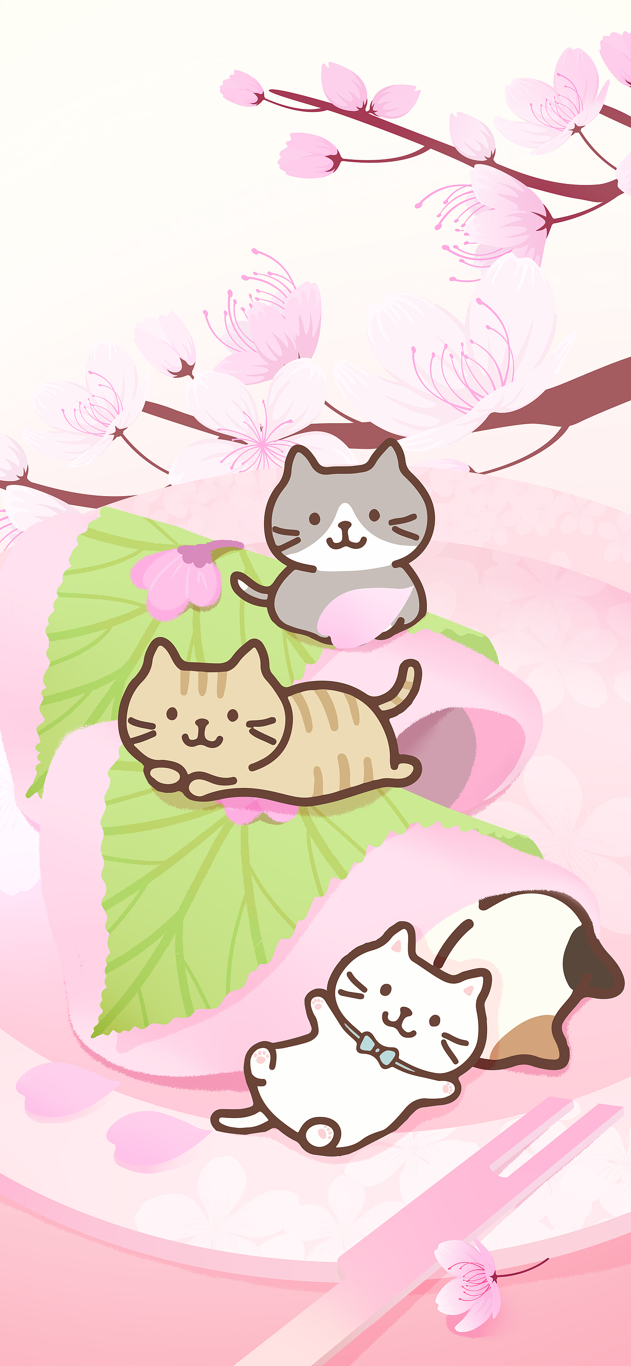 富酷猫樱花季手机壁纸