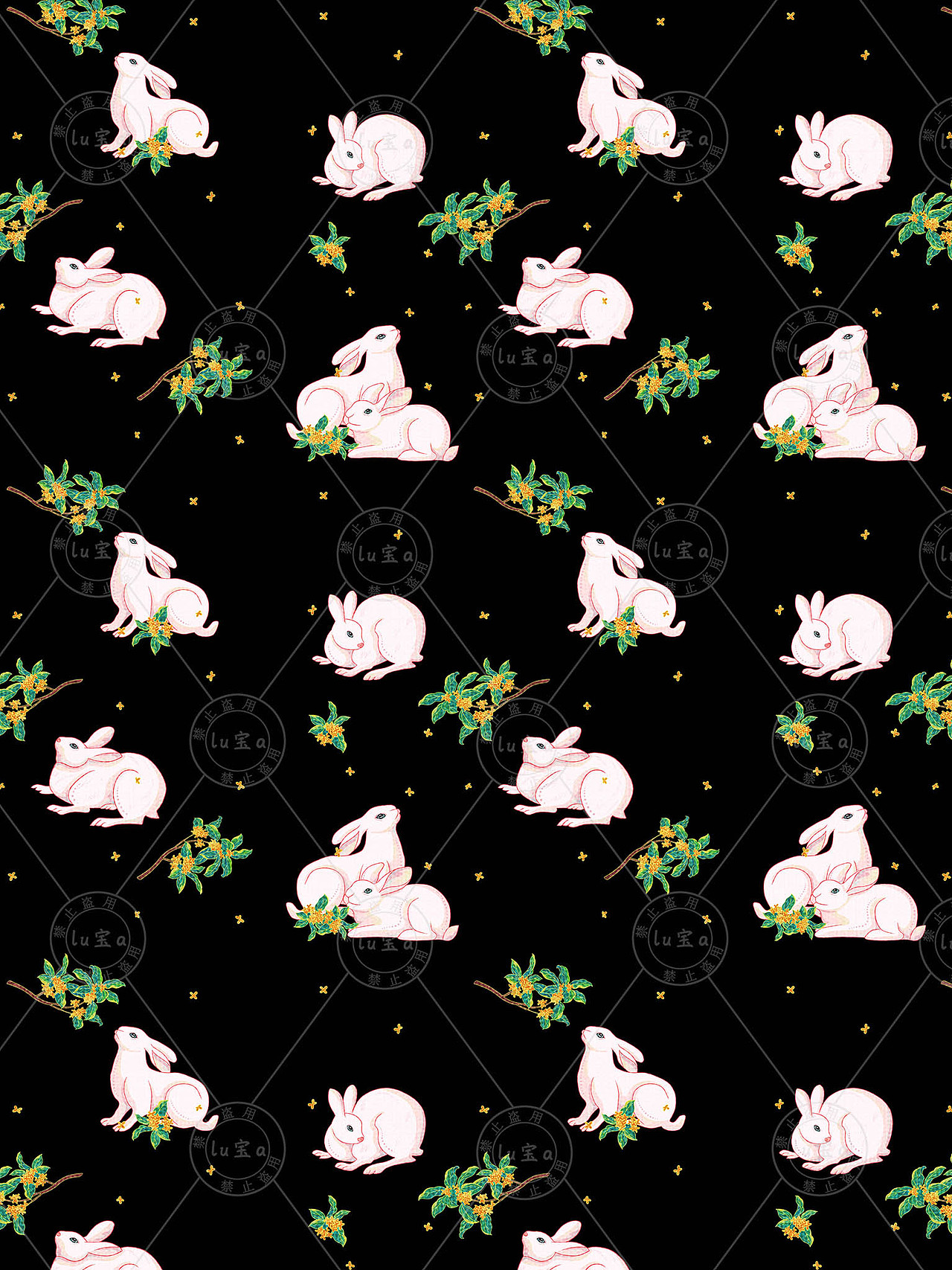 兔子印花图案设计 家纺图案壁纸 传统图案刺绣图案
