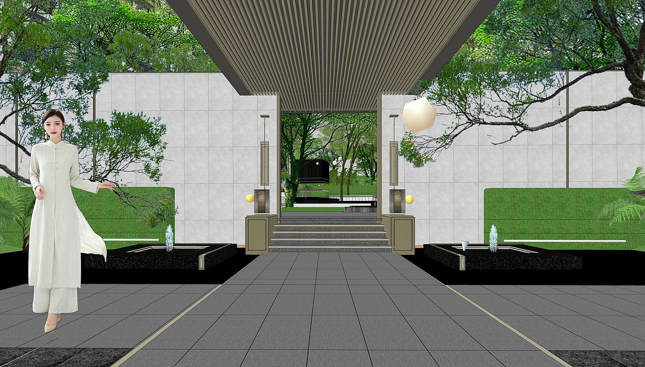 现代居住区大区景观SU模型下载