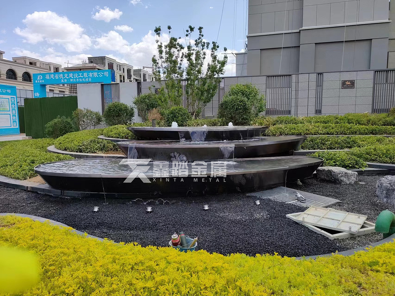 迎宾叠水水景不锈钢喷水池 现代水景不锈钢流水钵图片