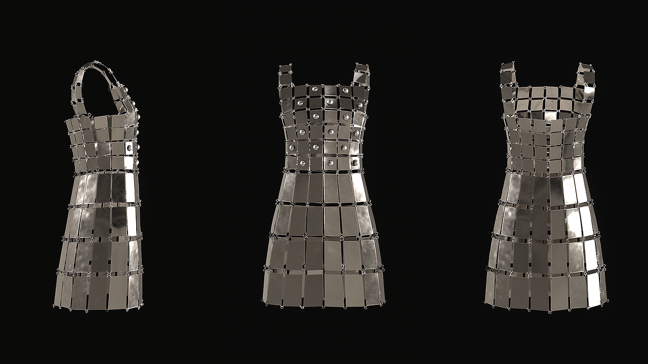 閃耀重生｜Paco Rabanne 1966金屬片迷你裙經(jīng)典再現(xiàn)（圖ZMzQ0NDU2MjUy） - 正裝/禮服 - 站酷設(shè)計(jì)師altr_數(shù)字高定原創(chuàng)素材 - 站酷ZCOOL