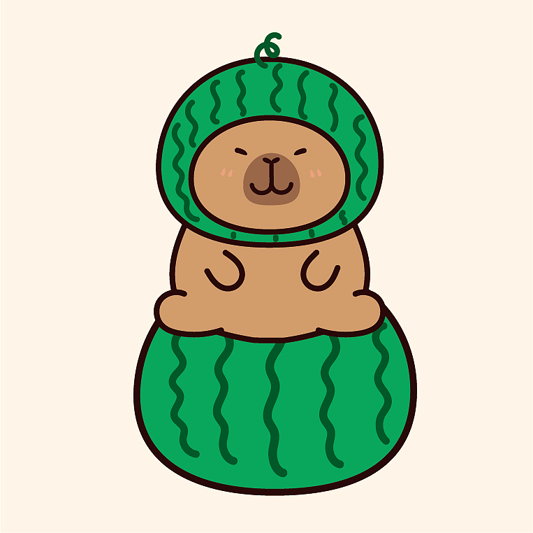 卡皮巴拉水豚萌萌IP卡通形象插画水果系列