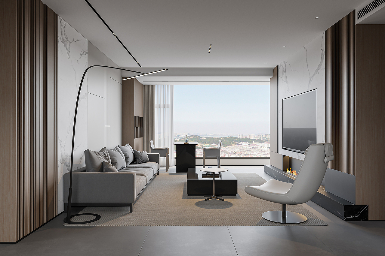 现代客餐厅卧室渲染_原本一效果图表现-站酷zcool