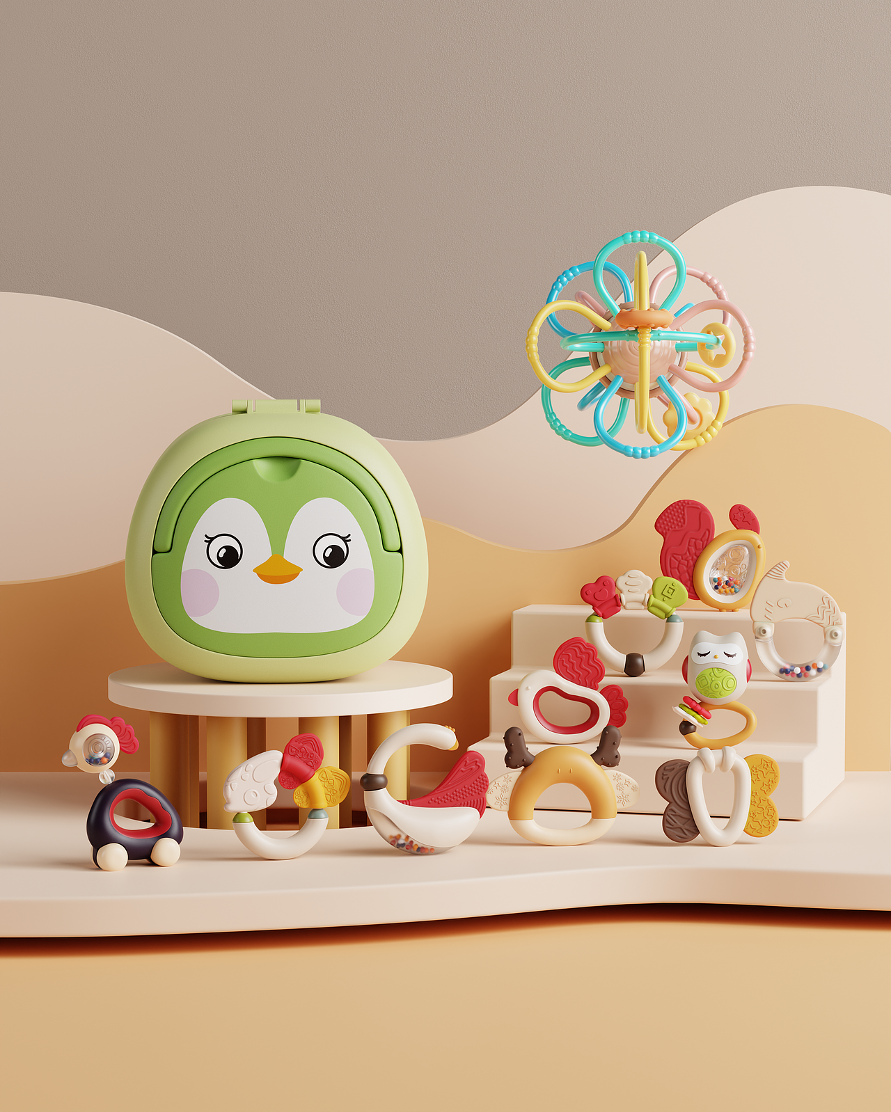 母婴-儿童手摇铃电商产品场景渲染