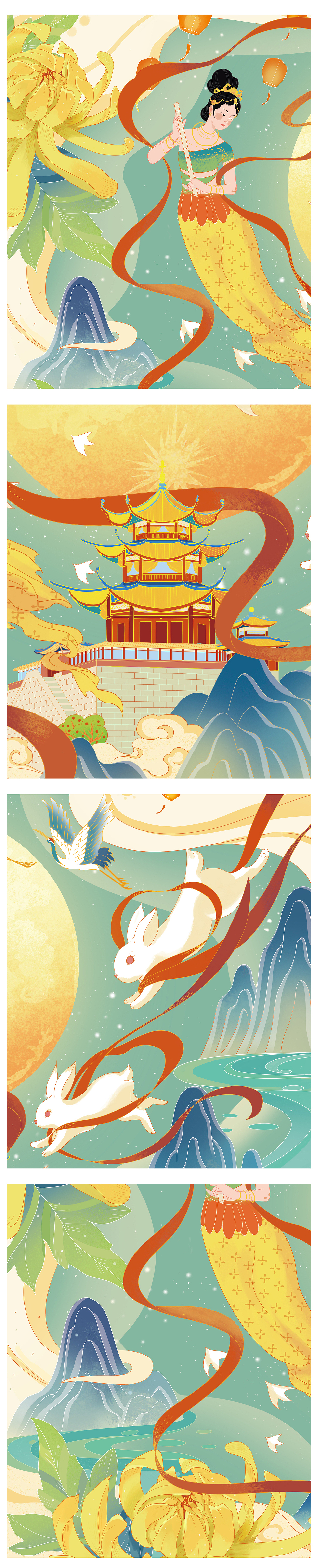 【嫦娥奔月】中秋礼盒包装插画（图ZMzA4NDU4Njcy） - 商业插画 - 站酷设计师海螺姑娘lx原创素材 - 站酷ZCOOL