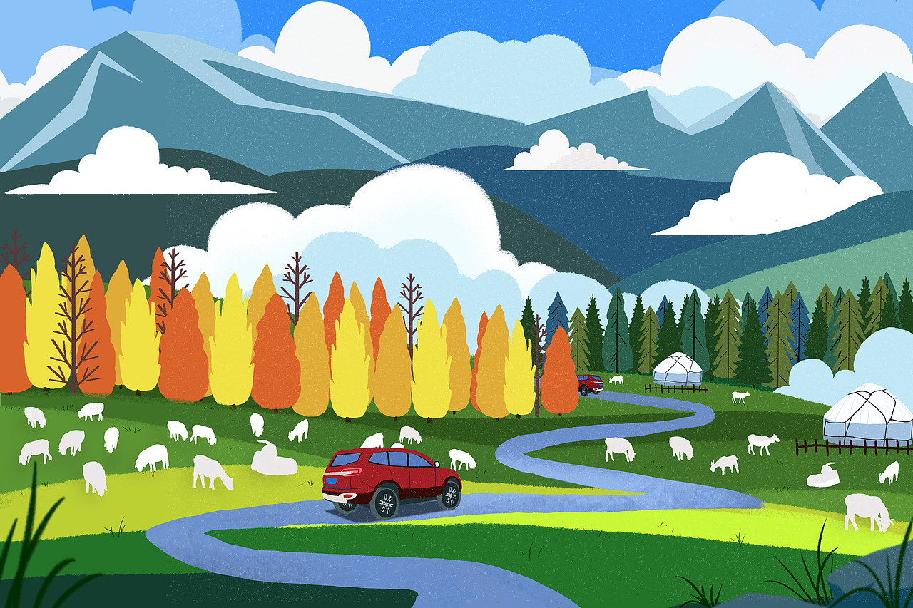 扁平风系列插画-我走过的喀纳斯