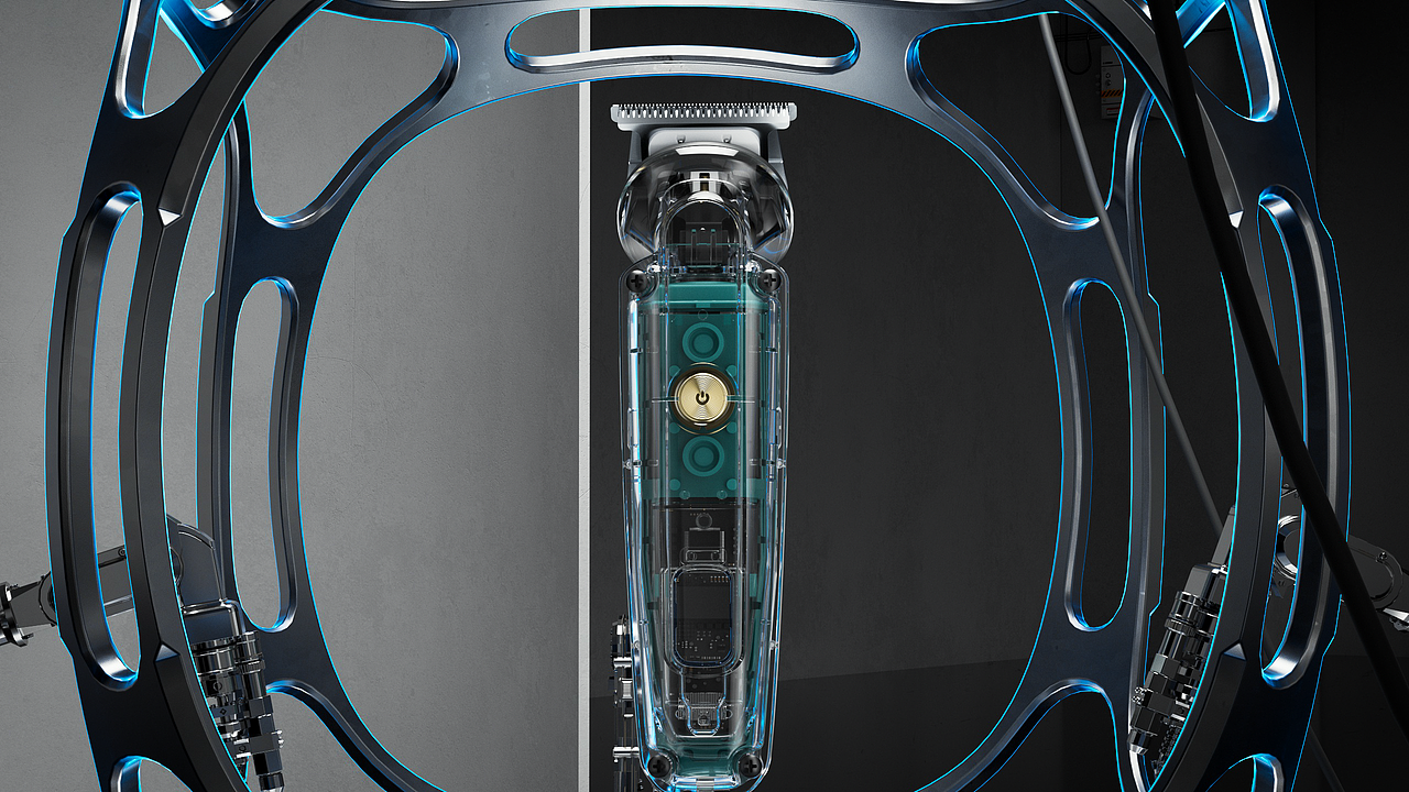 6合1多功能防水透明壳理发电推刀三维产品动画