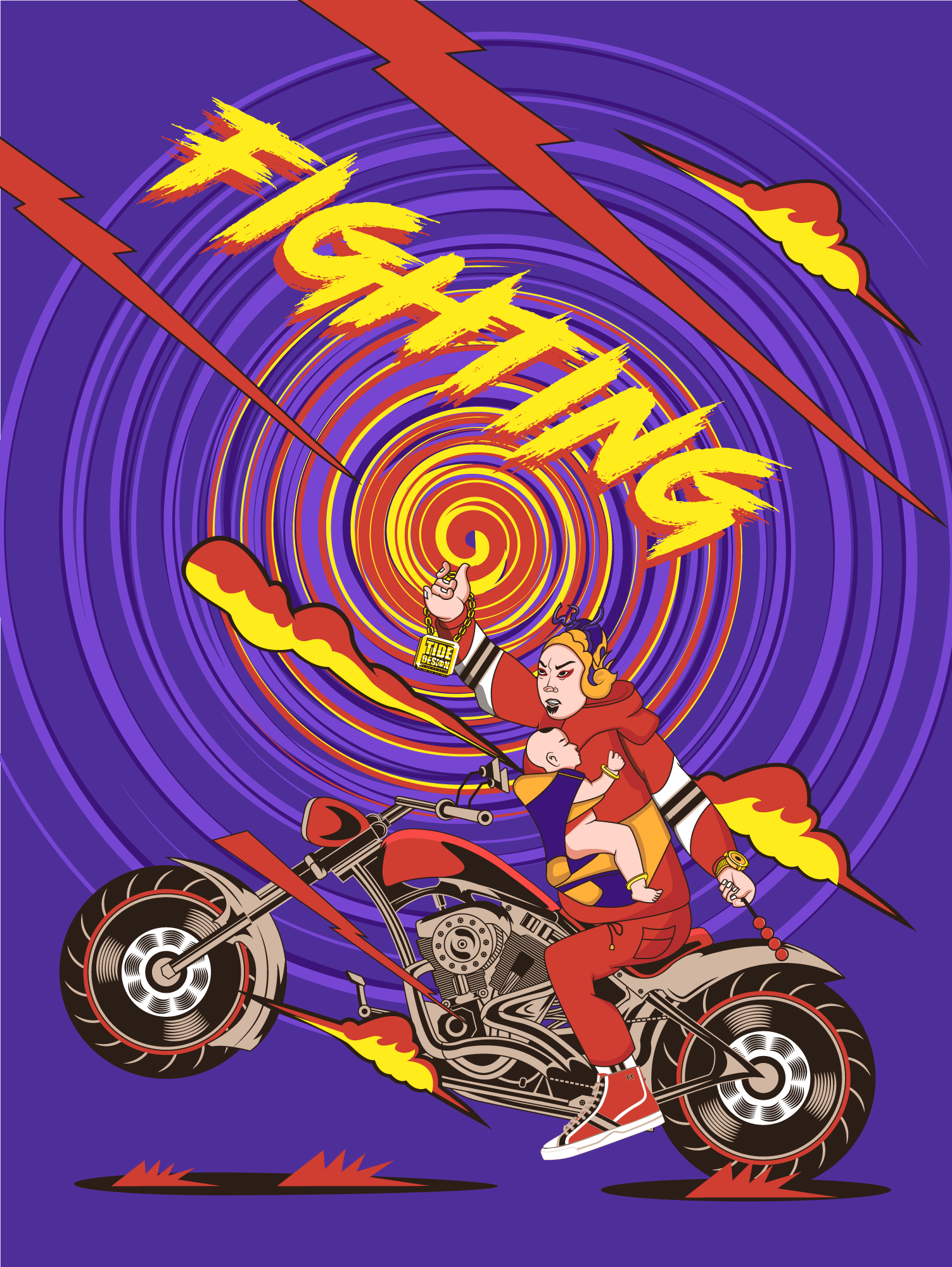 国潮插画-机车男孩