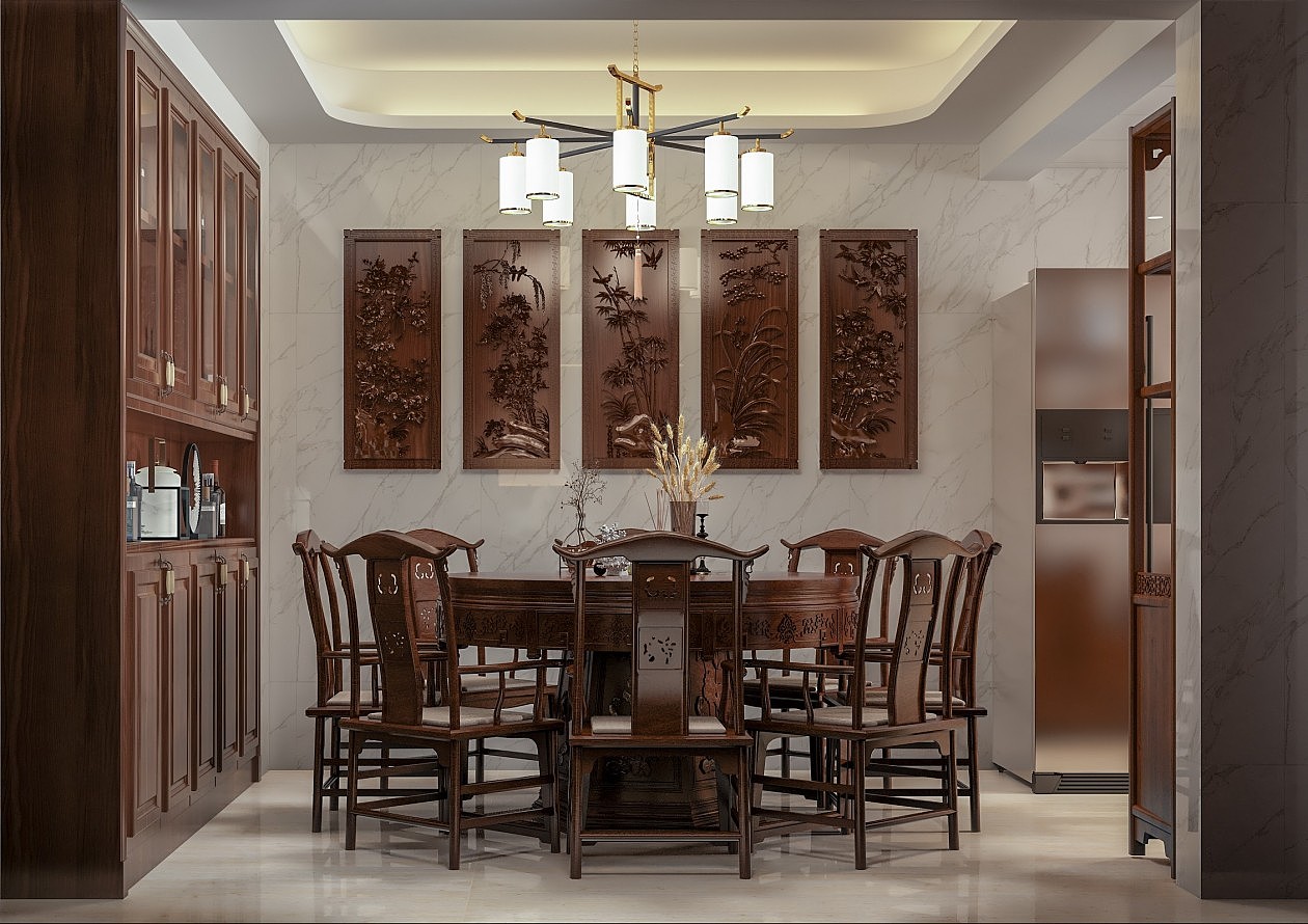 中式风格客餐厅效果图表现