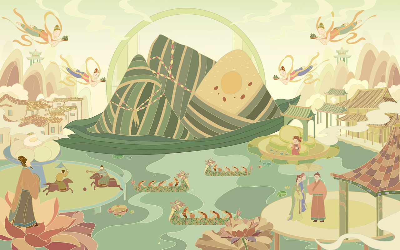 端午安康-端午包装插画