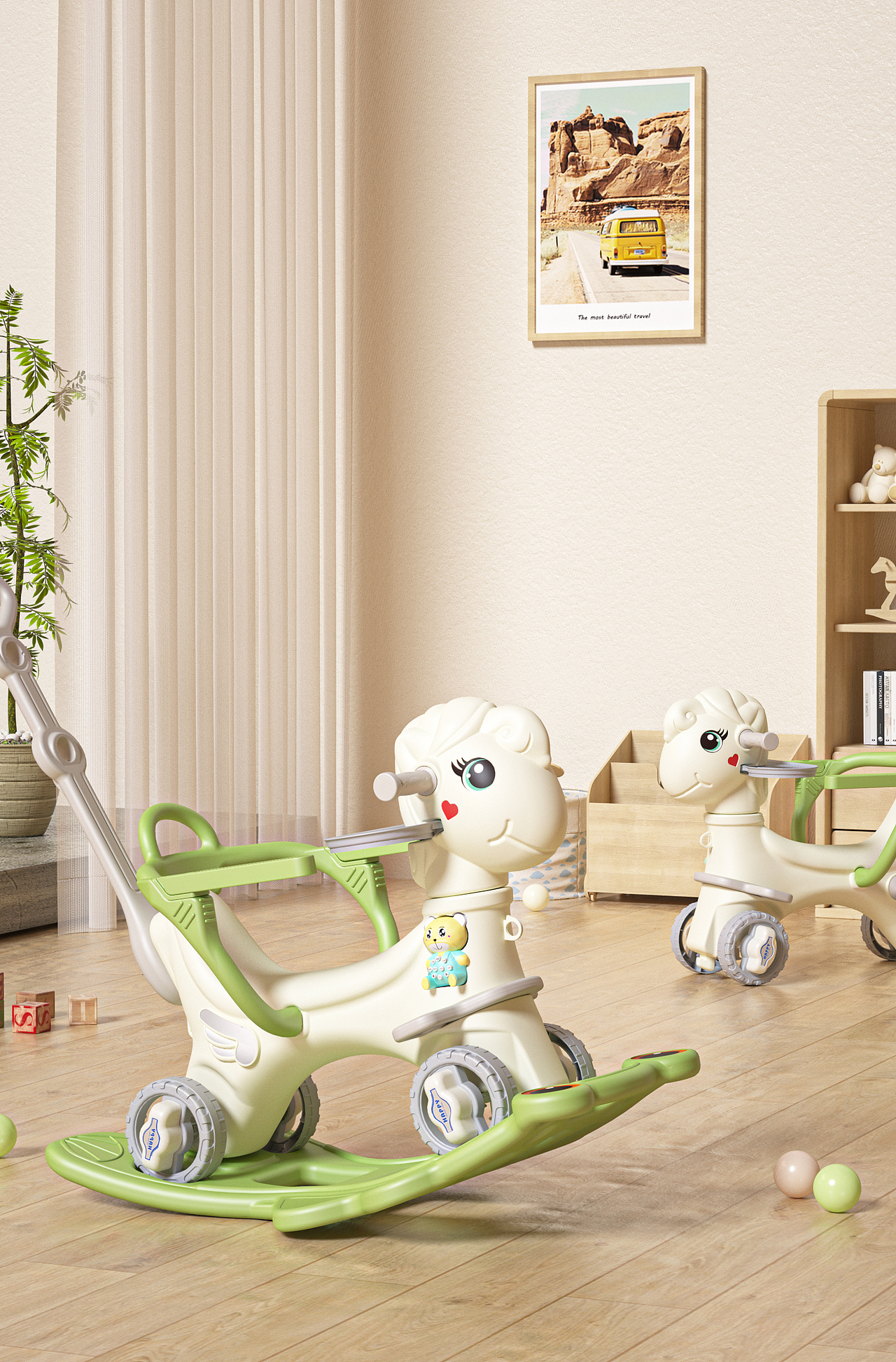 儿童摇马产品展示渲染