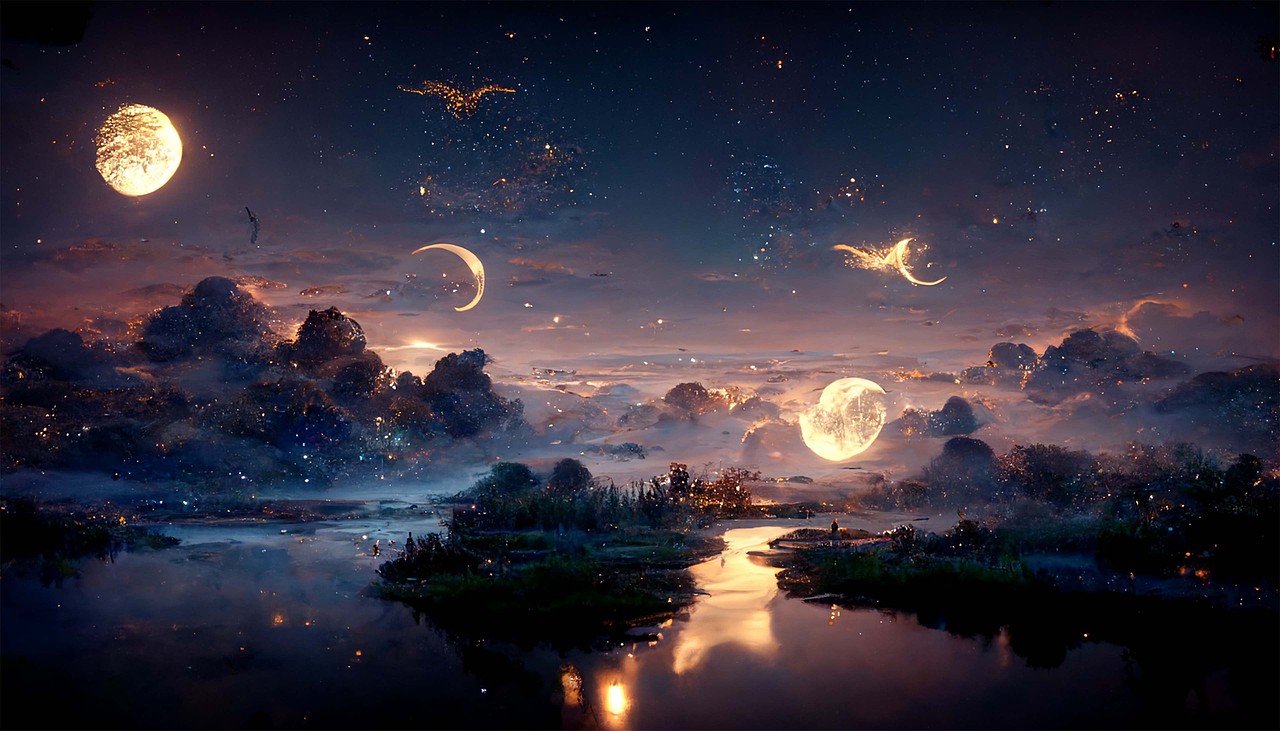 星空瀑布海水月