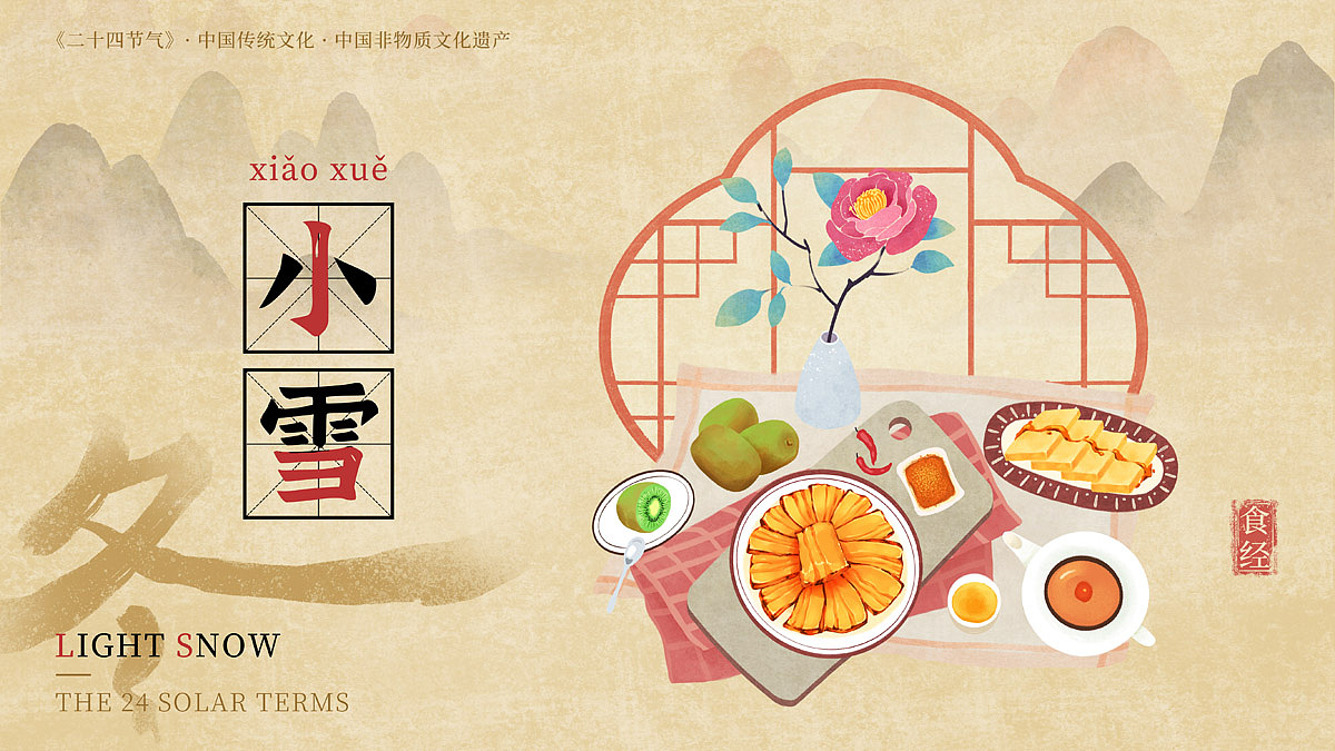 小雪正是腌腊肉的好时候;吃糍粑,寓意着丰收和团圆;多吃猕猴桃、莴笋等蔬果,增强免疫力、防止寒冬抑郁。