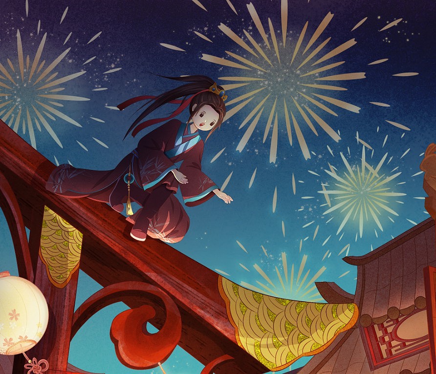 2023兔年元宵花灯会氛围感国风插画（图ZMzE4MDM5ODA0） - 商业插画 - 站酷设计师考拉kara_L原创素材 - 站酷ZCOOL