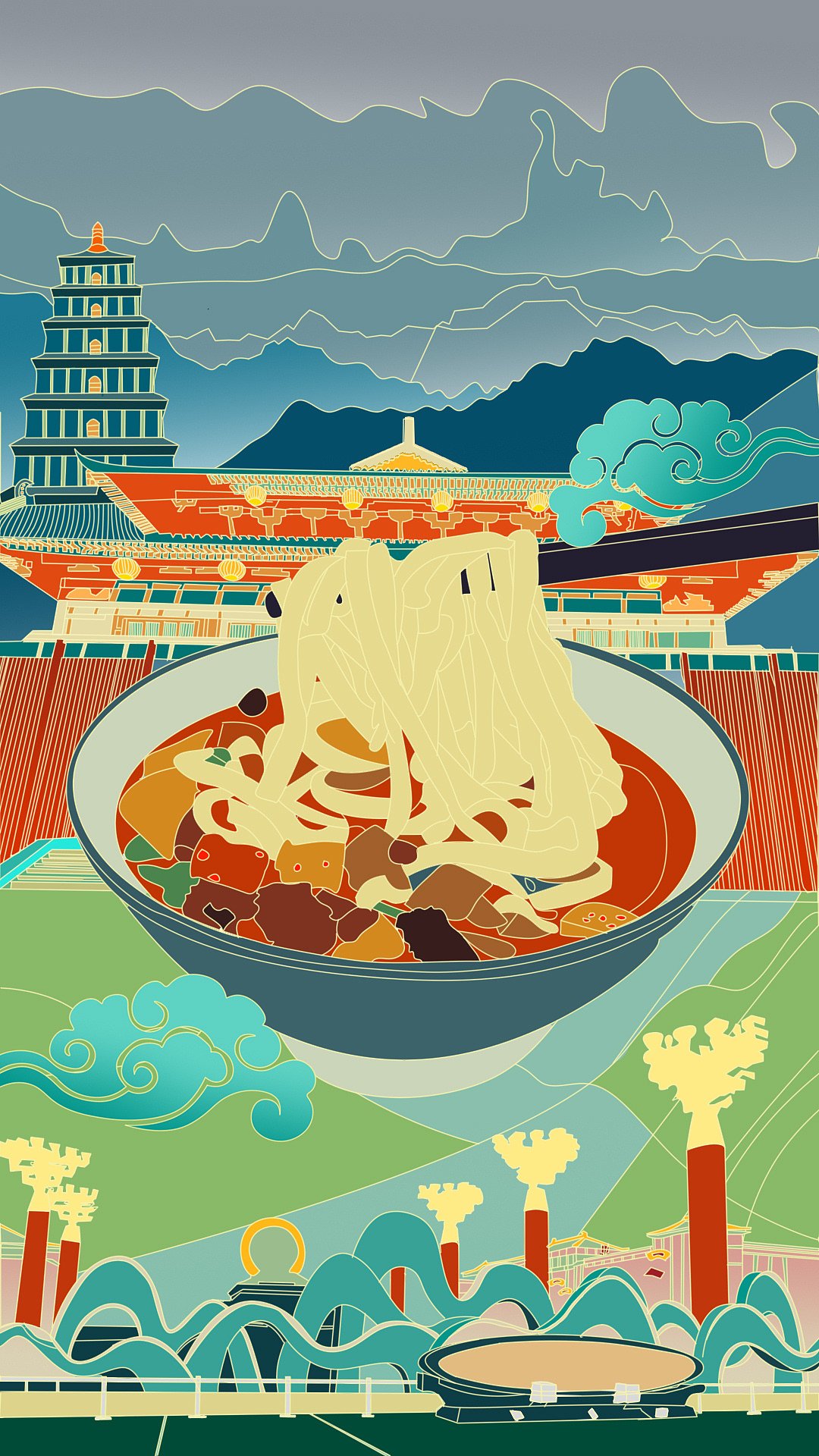 国潮插画《古韵西安》