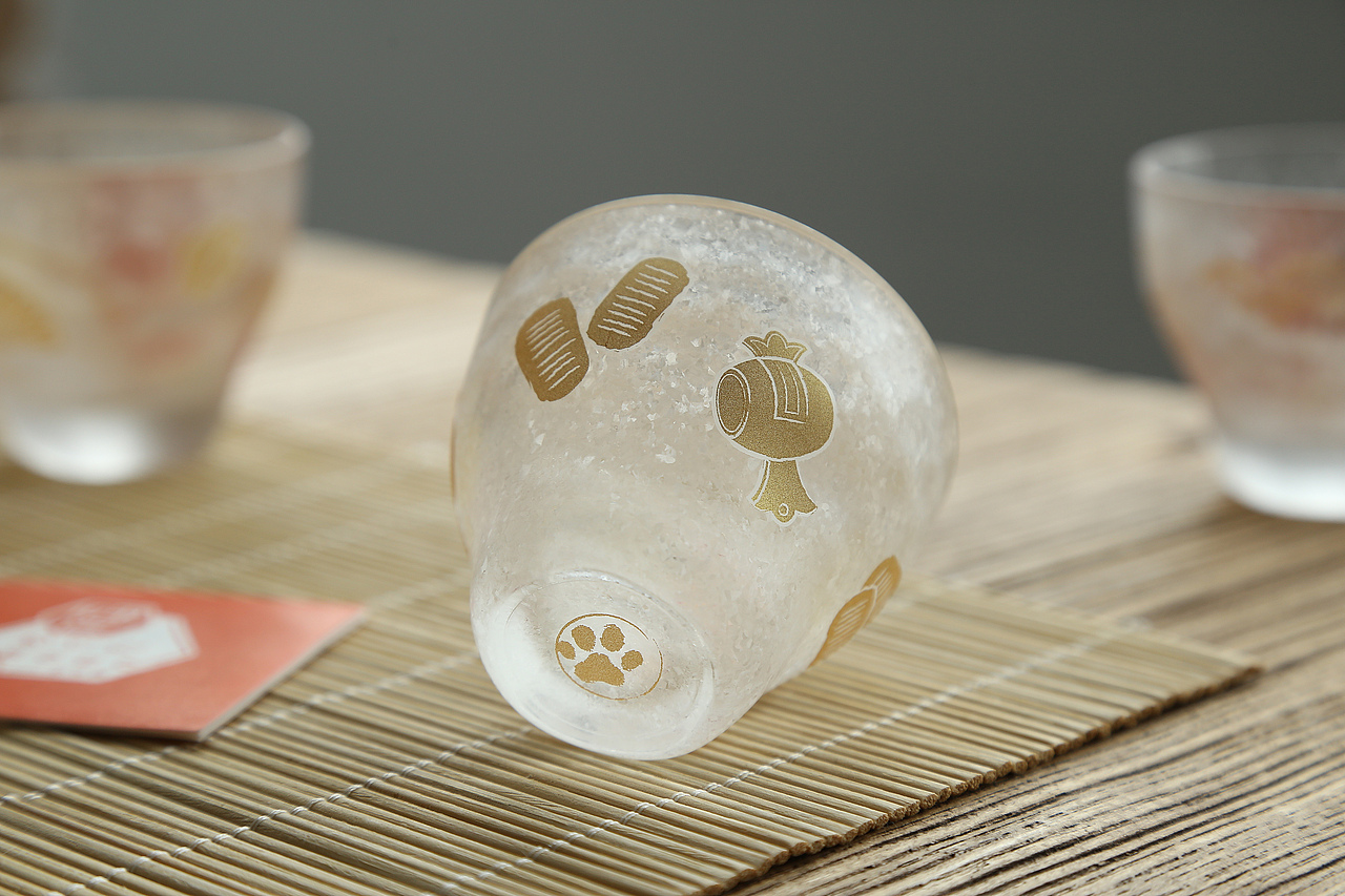 雪花纹吉祥物对杯手工玻璃杯