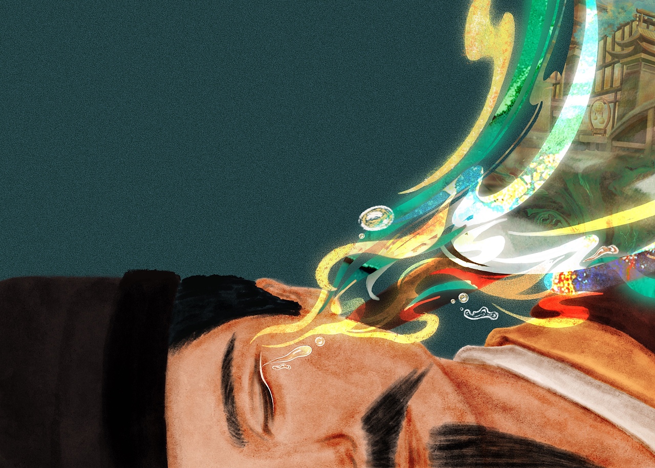 李煜梦词插画之《子夜歌·人生愁恨何能免》