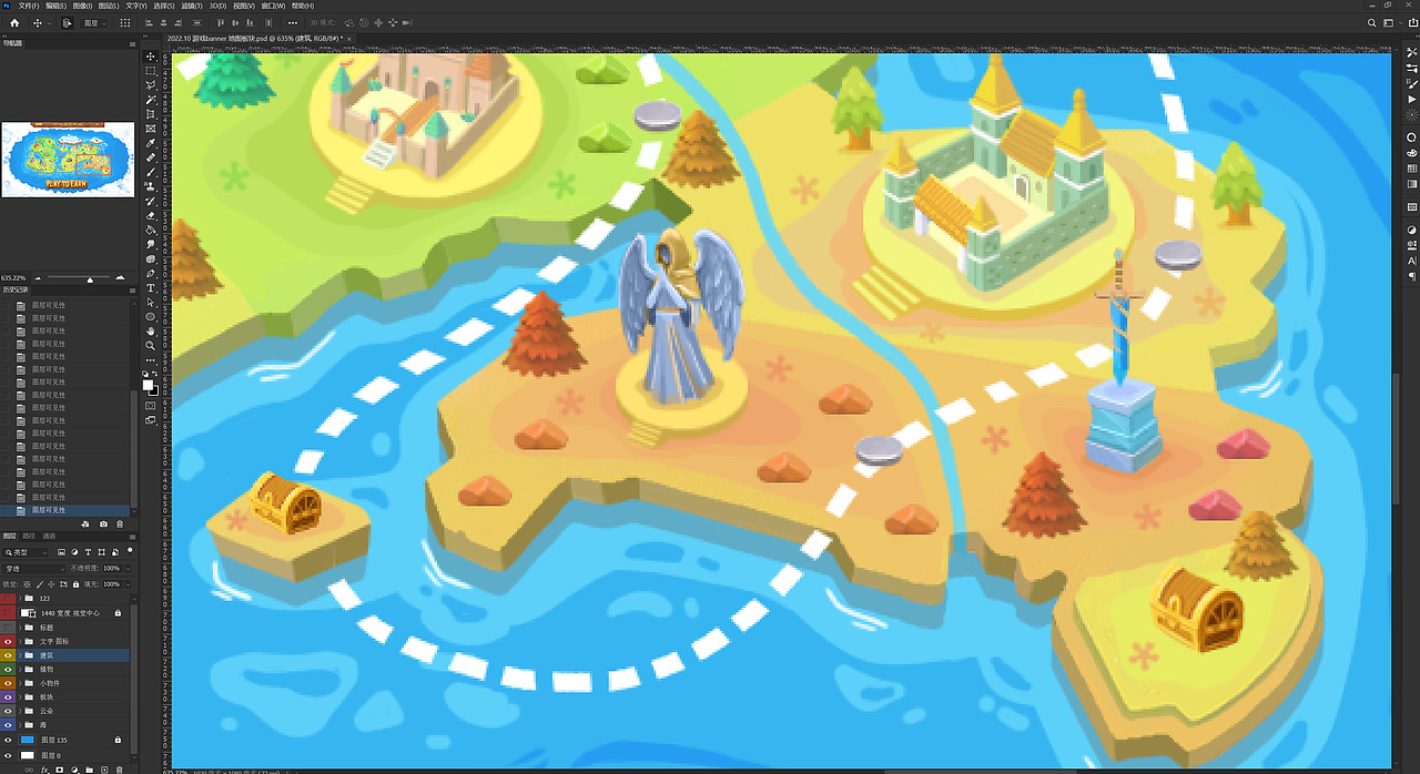 《梦中小岛》游戏首页 厚涂场景 细节分享