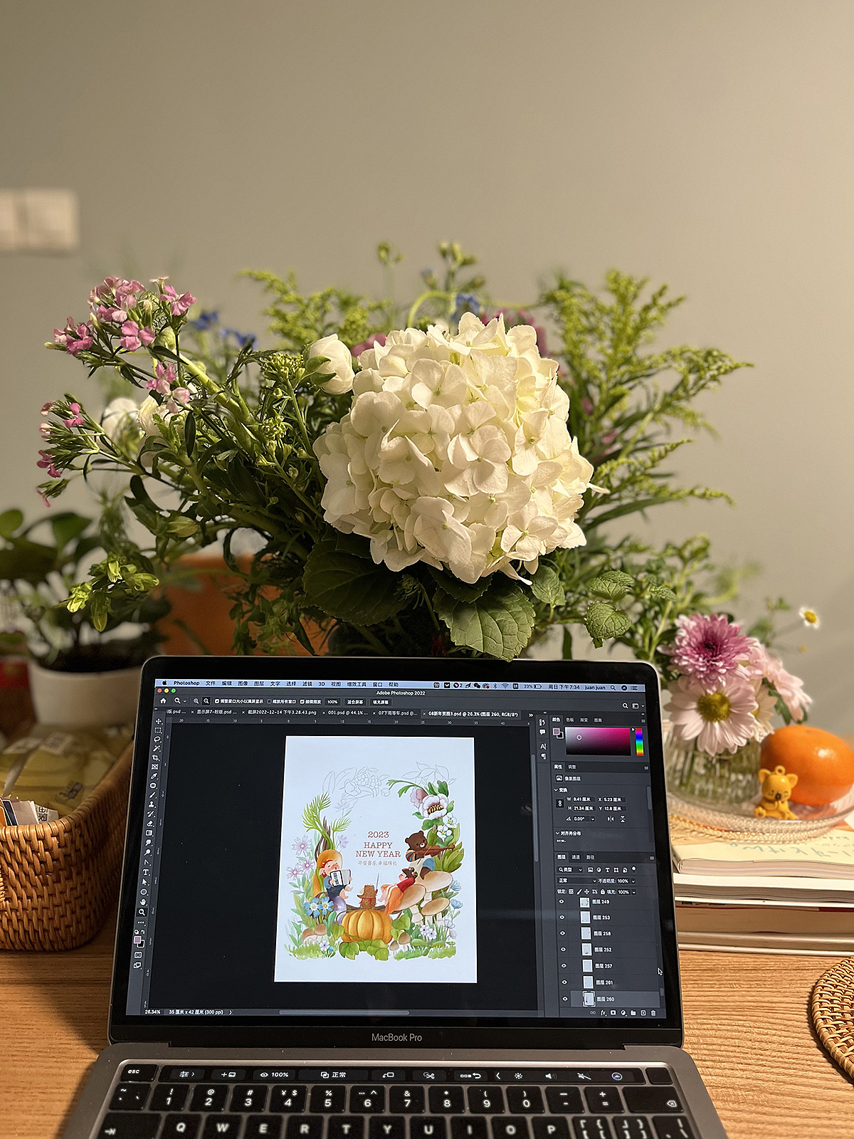 花与画,与当日工作环境