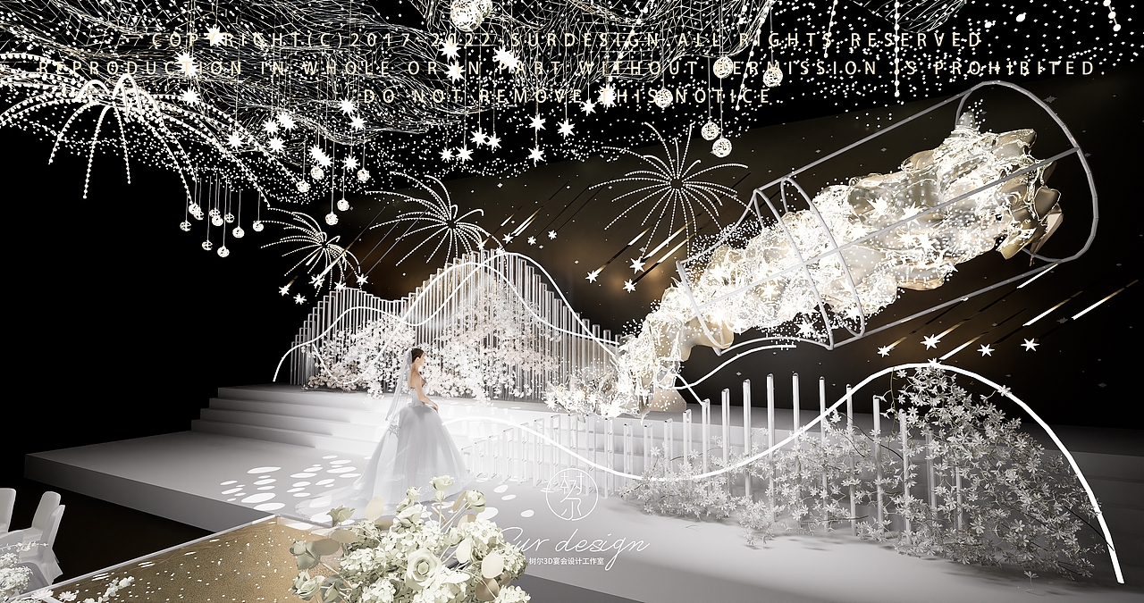 SurDesign香槟色婚礼宴会3D效果图