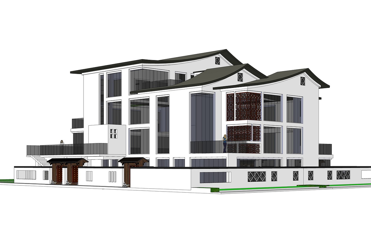 新中式别墅su模型下载