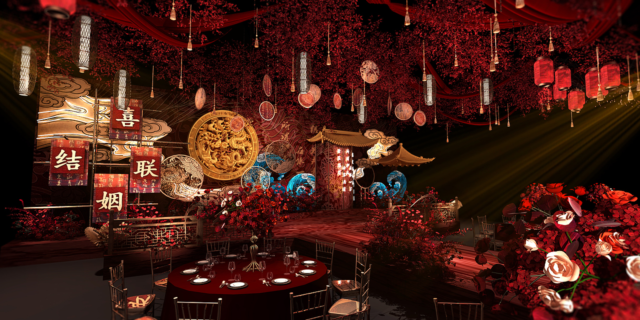 中式婚礼堂3d设计作品