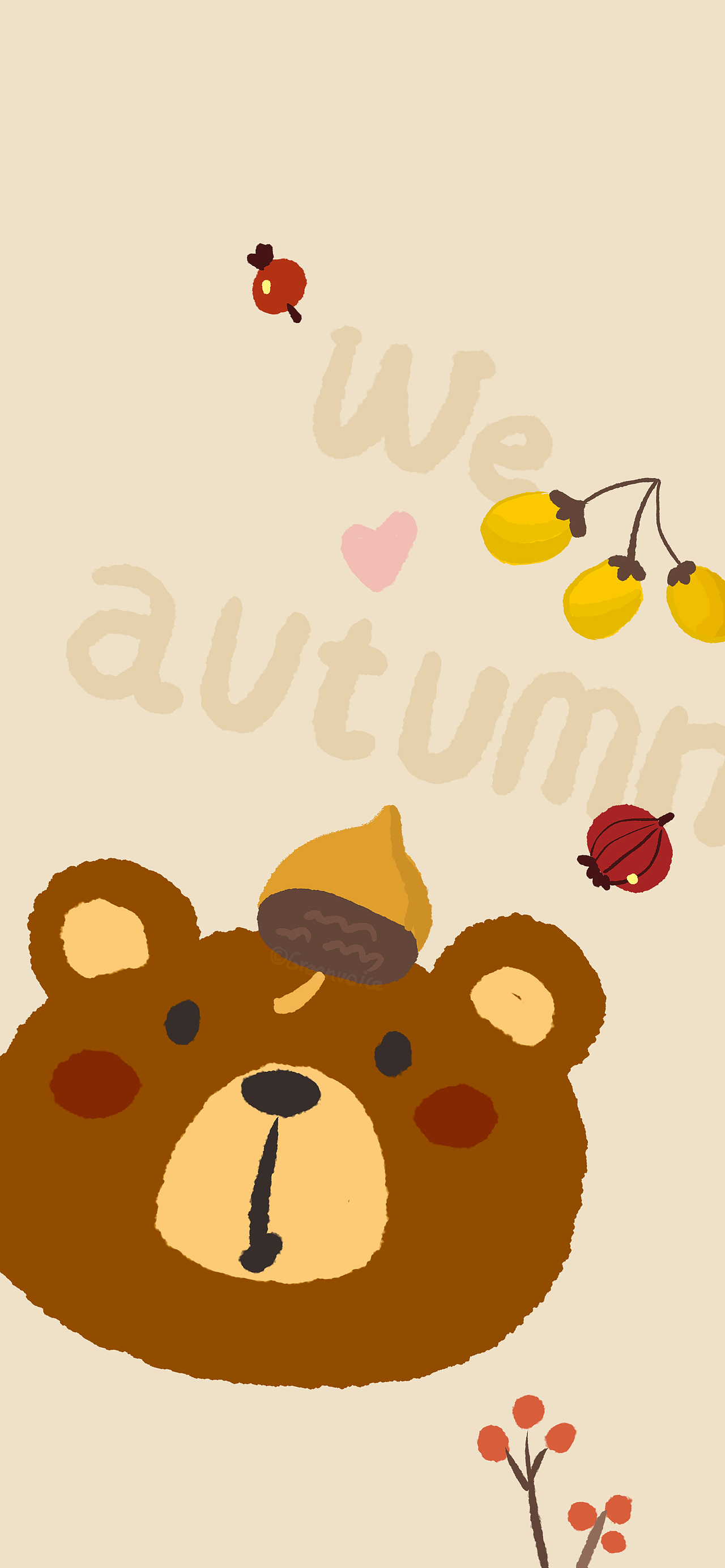 小动物秋天主题-手机壁纸-简笔画可爱兔兔狐狸小熊浣熊