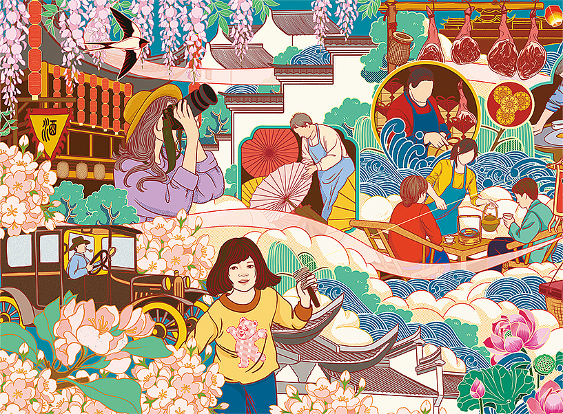 文旅插画｜义乌佛堂古镇（图ZMzQwNTMwMTk2） - 商业插画 - 站酷设计师画画的虾仁原创素材 - 站酷ZCOOL