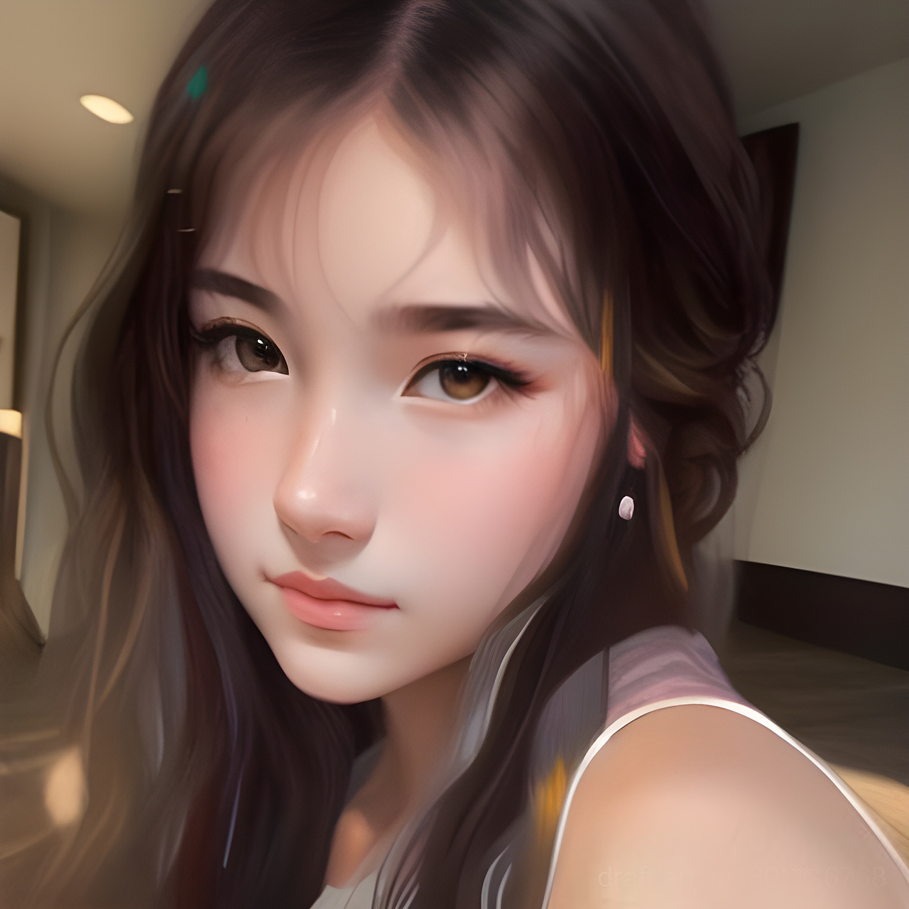 AI绘画照片 转手绘 手绘头像,厚涂,长发少女