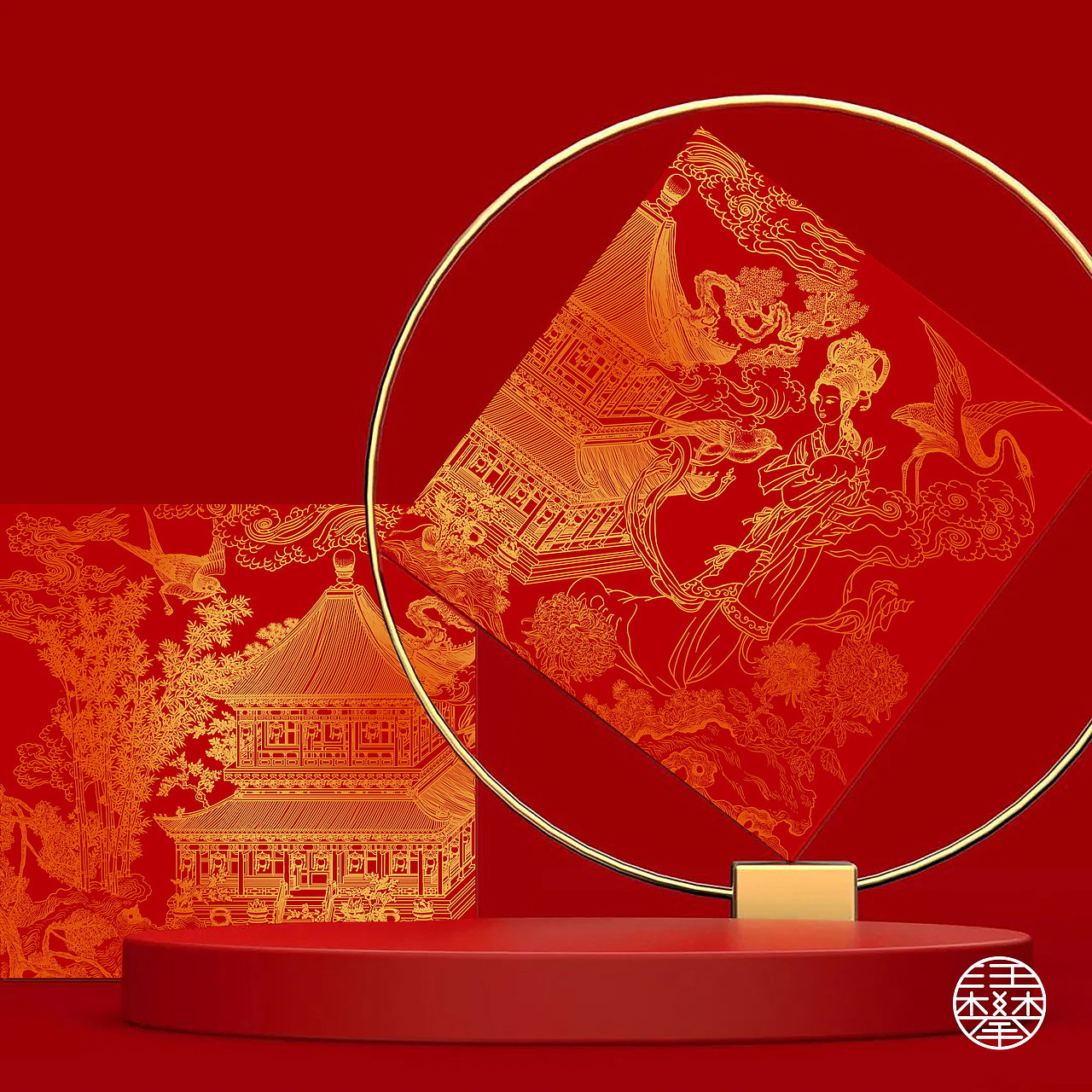 嫦娥铜版画/中秋礼盒包装插画设计