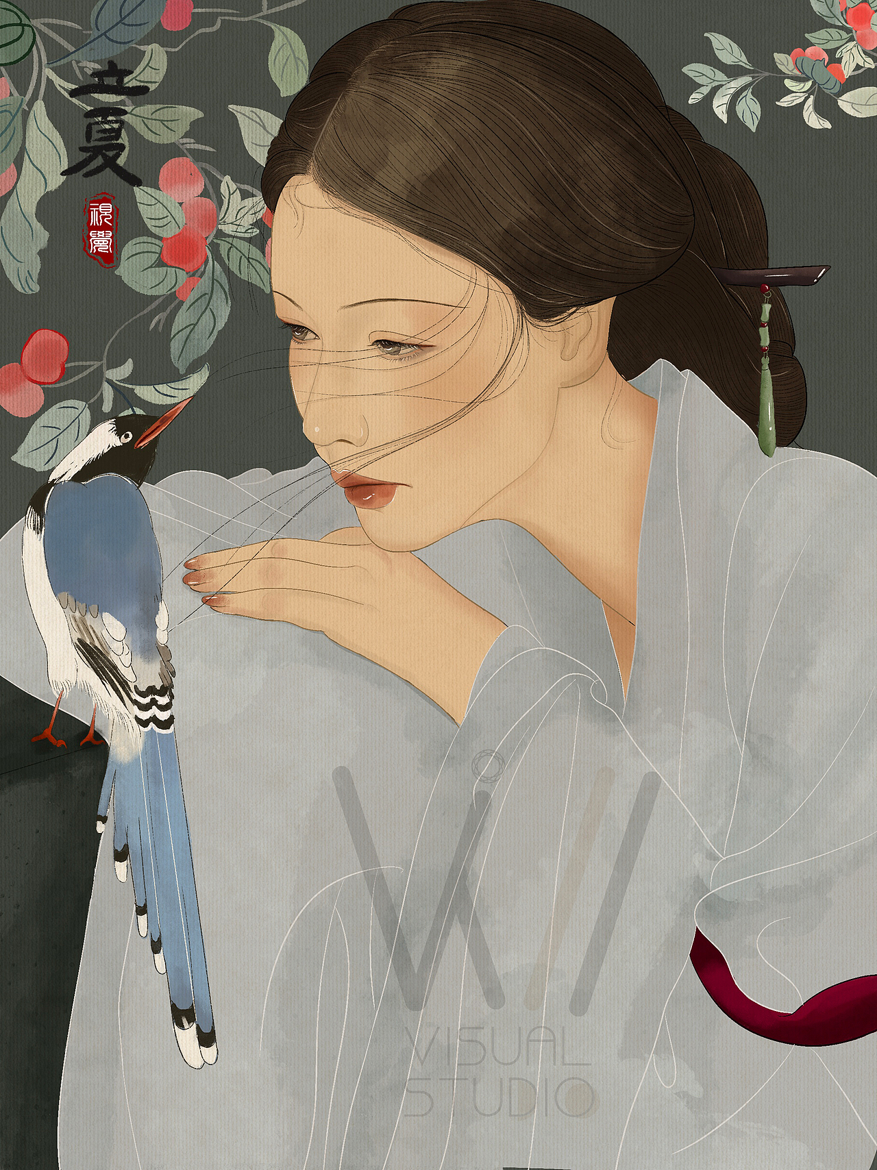 插画手绘procreate 古风人物 节气