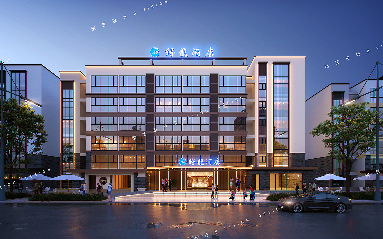 酒店外观/夜景/室外/3D效果图（图ZMzY2NzY1ODYw） - 建筑设计 - 站酷设计师创艺设计003原创素材 - 站酷ZCOOL