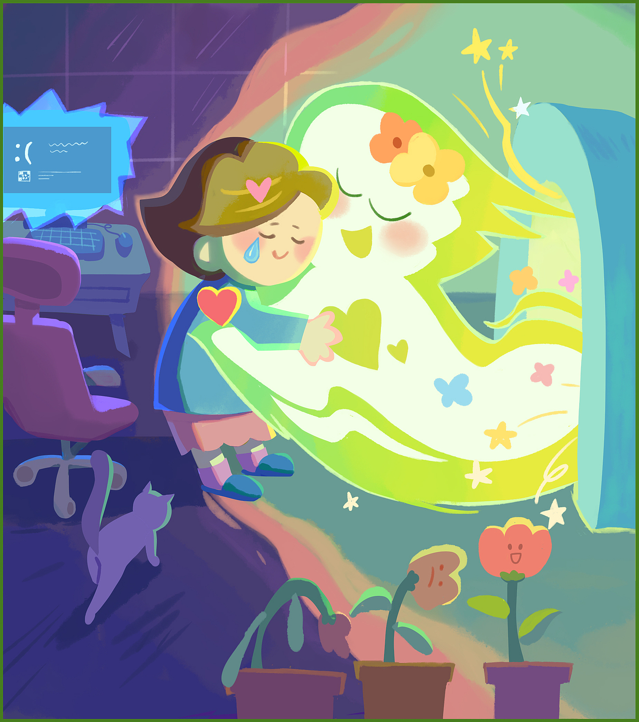 《春光》疫情之下拥抱春天（图ZMjk4NzA5MzM2） - 艺术插画 - 站酷设计师小也北塔原创素材 - 站酷ZCOOL